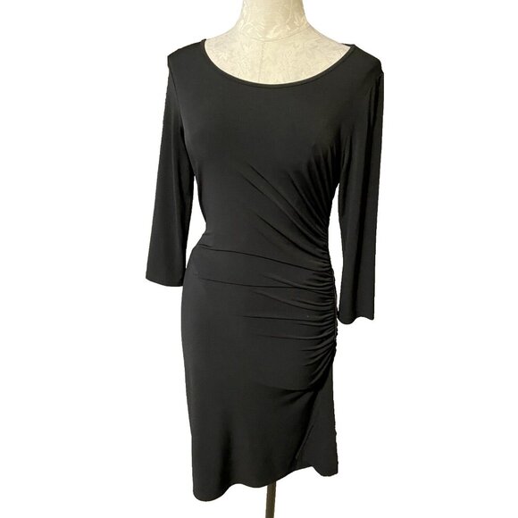 Michael Kors Dress Black 6 Stretch 3/4 Long Sleeve Side Zip Ruched Side Zipper - Picture 2 of 6
